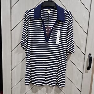 Ava & Viv Navy and White Striped Blouse
